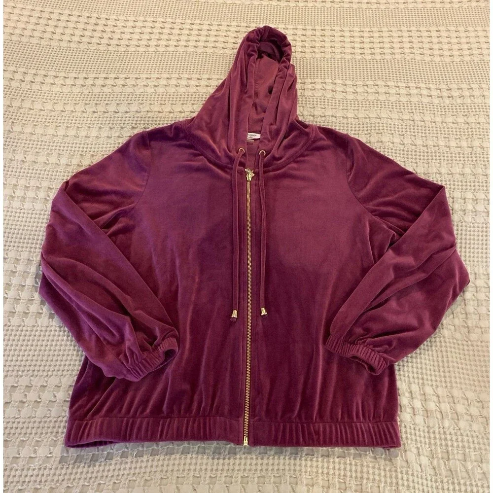 Cable & Gauge Burgundy Velour Set Zip Front‎ Hoodie & Pants Sz Large Athleisure